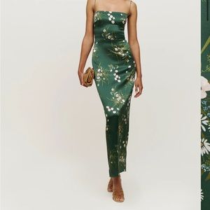 reformation frankie silk dress in buena
